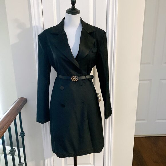 NWT Women Black Lapel Double Breasted Business Blazer Dress Trench Coat - Picture 5 of 5